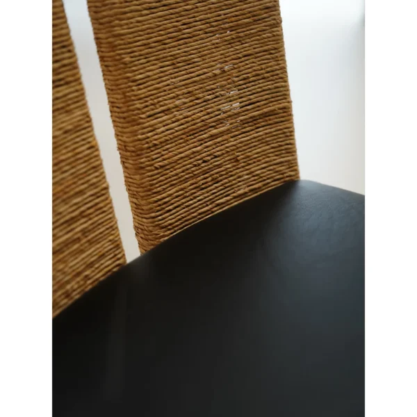 Cambon Black Oak Dining Chair with Woven Leather-Cord Back in black — in a room setting