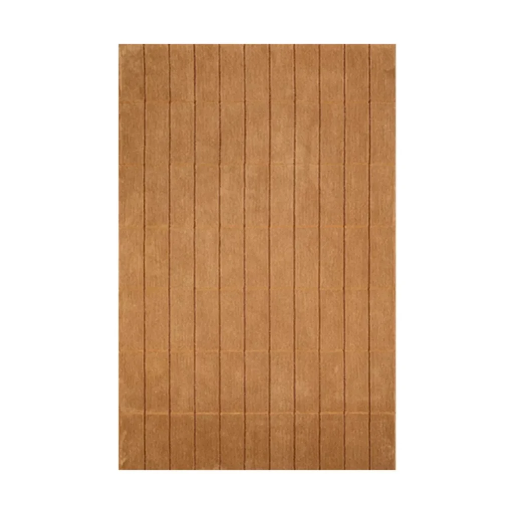 Camel Fine Line Rug with Vertical Panels in clay — front view