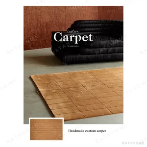 Camel Fine Line Rug with Vertical Panels in clay — in a room setting