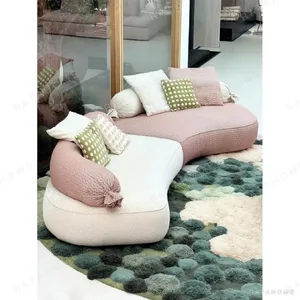 Candy Curved Modular Sofa in Blush and Cream Chenille — in a room setting