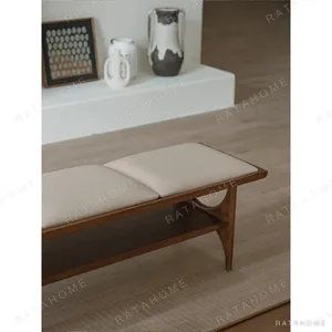 Capu Teak Bench Table with Three Removable Cushions in walnut — in a room setting