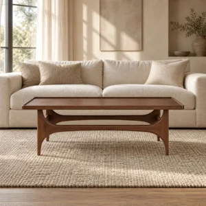 Capu Teak Coffee Table with Sculpted Legs and Framed Top in walnut — front view