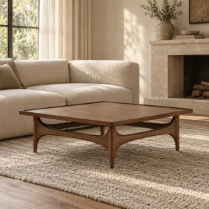 Capu Teak Square Coffee Table with Sculpted Legs in walnut — front view