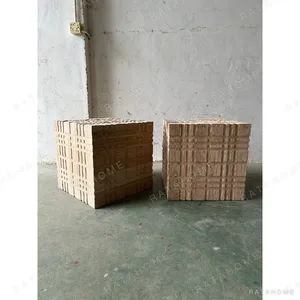 Carved Black Oak Cube Side Table, 50 cm in black — in a room setting
