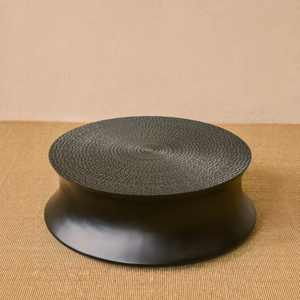 Carved Sunflower Round Coffee Table in Black, 89.5 cm — front view