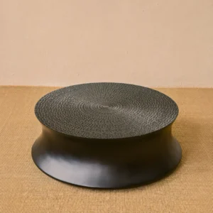 Carved Sunflower Round Coffee Table in Black, 89.5 cm — front view