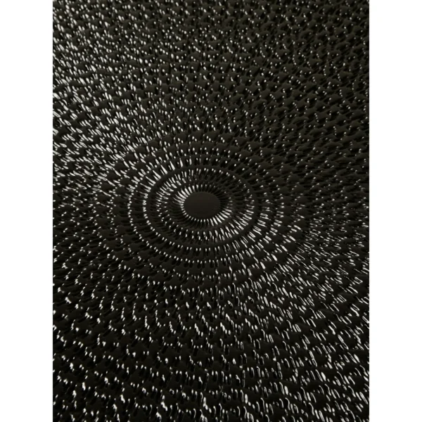 Carved Sunflower Round Coffee Table in Black, 89.5 cm — in a room setting