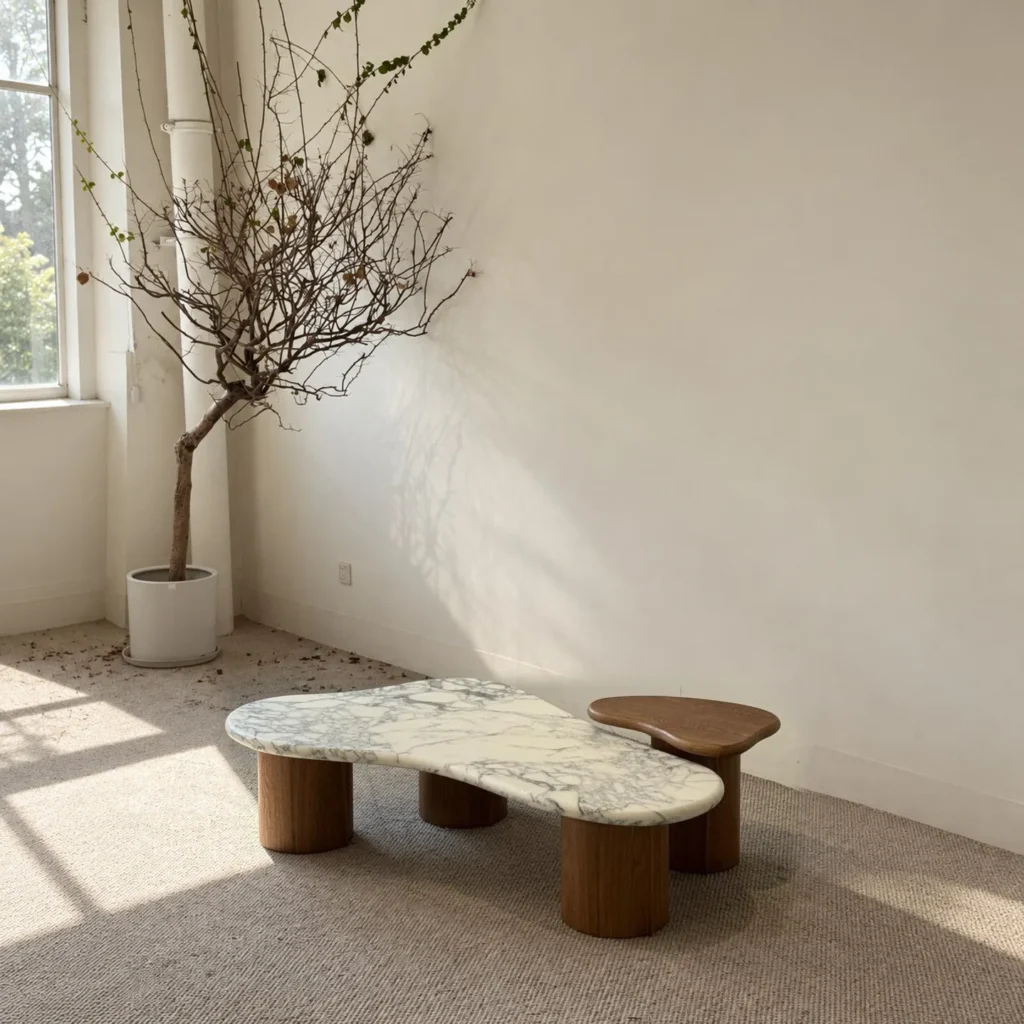 Cashew Marble Coffee Table in ivory — front view