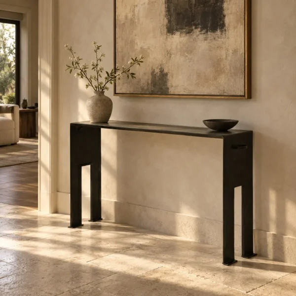 Cast Brass Console Table in Black Patina — in a room setting