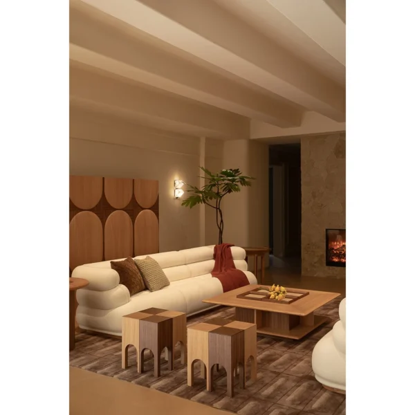 Castle Stool in White Oak and Walnut with Arched Cut-Outs — in a room setting