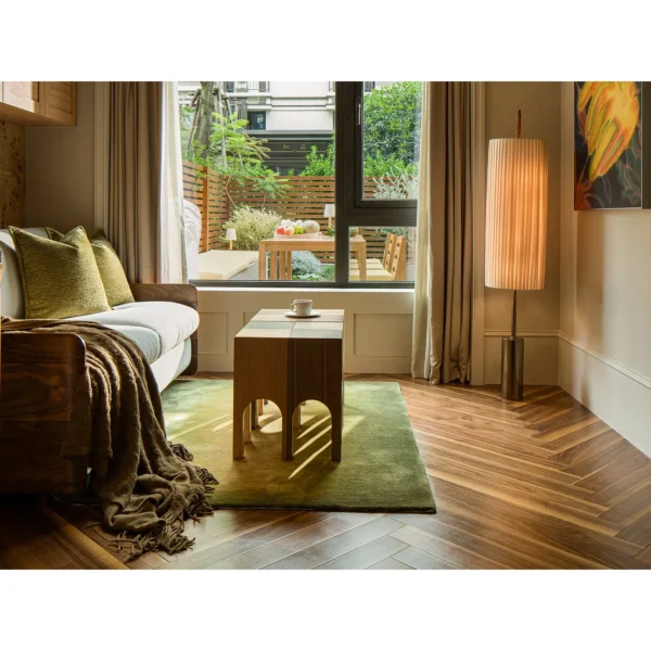 Castle Stool in White Oak and Walnut with Arched Cut-Outs — in a room setting