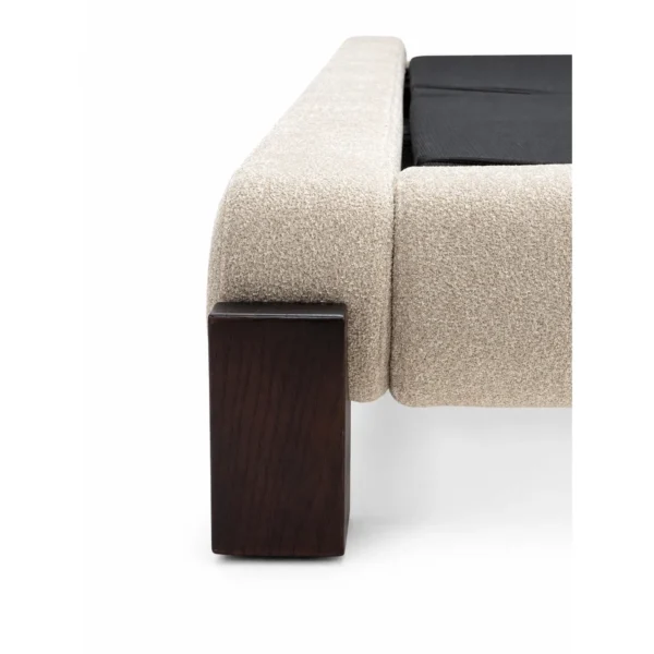 Cedric Upholstered Bed with Walnut Block Legs in sand — in a room setting