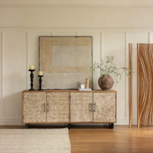 Reclaimed Teak Sideboard in sand — in a room setting