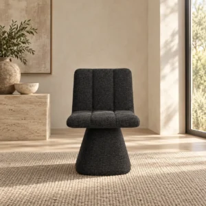 Atura Charcoal Fabric Swivel Chair on Conical Base in black — front view