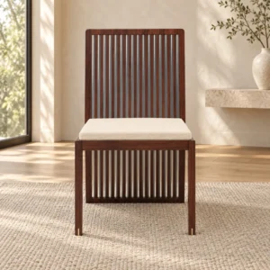 Slat-Back Walnut Dining Chair with Cream Cushion in walnut — front view