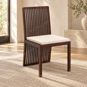 Slat-Back Walnut Dining Chair with Cream Cushion in walnut — in a room setting