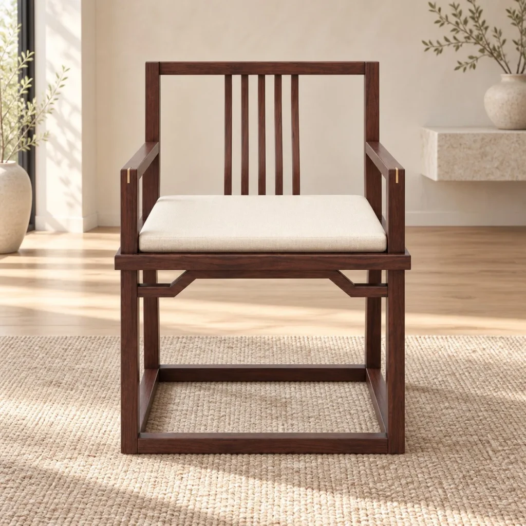 Walnut Square Frame Armchair with Slat Back and Cream Seat in walnut — front view