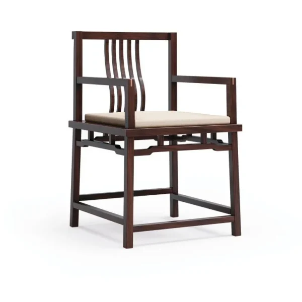 Walnut Armchair with Stepped Slat Back and Cream Seat in walnut — in a room setting