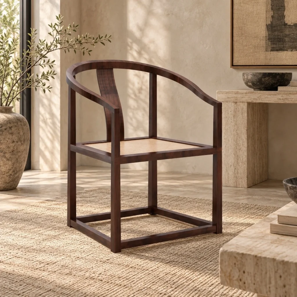 Walnut Horseshoe-Back Armchair with Woven Seat in walnut — front view