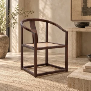 Walnut Horseshoe-Back Armchair with Woven Seat in walnut — front view