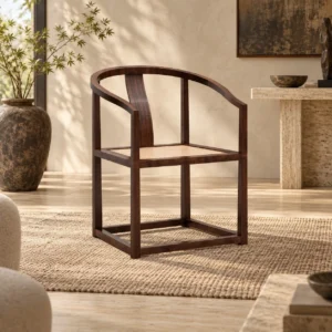 Walnut Horseshoe-Back Armchair with Woven Seat in walnut — in a room setting