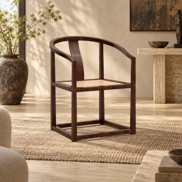 Walnut Horseshoe-Back Armchair with Woven Seat in walnut — in a room setting