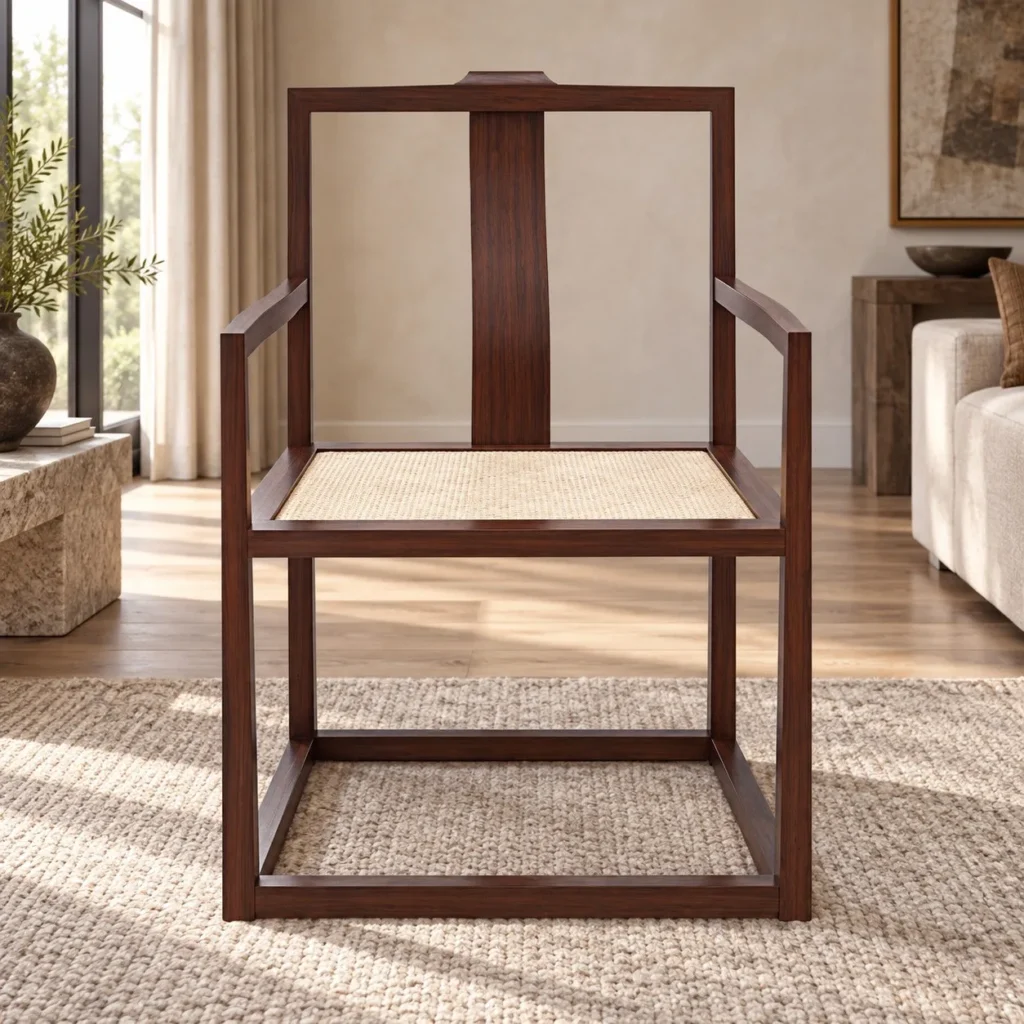 Walnut Splat-Back Armchair with Woven Seat in walnut — front view