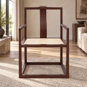 Walnut Splat-Back Armchair with Woven Seat in walnut — front view