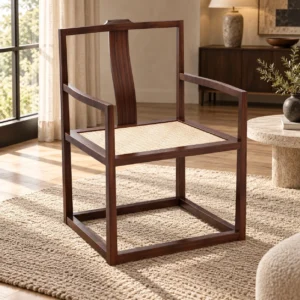 Walnut Splat-Back Armchair with Woven Seat in walnut — in a room setting