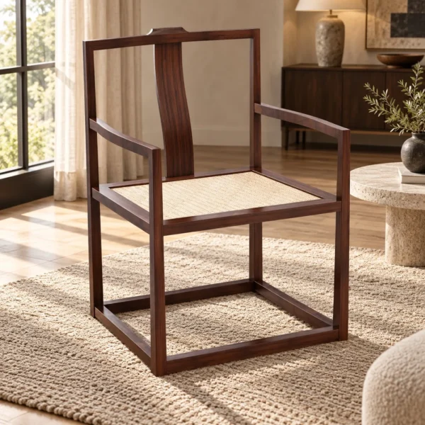 Walnut Splat-Back Armchair with Woven Seat in walnut — in a room setting