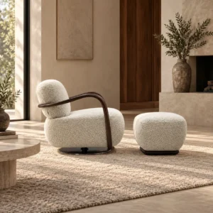 Yetti Snowman Bouclé Swivel Chair in oatmeal — front view