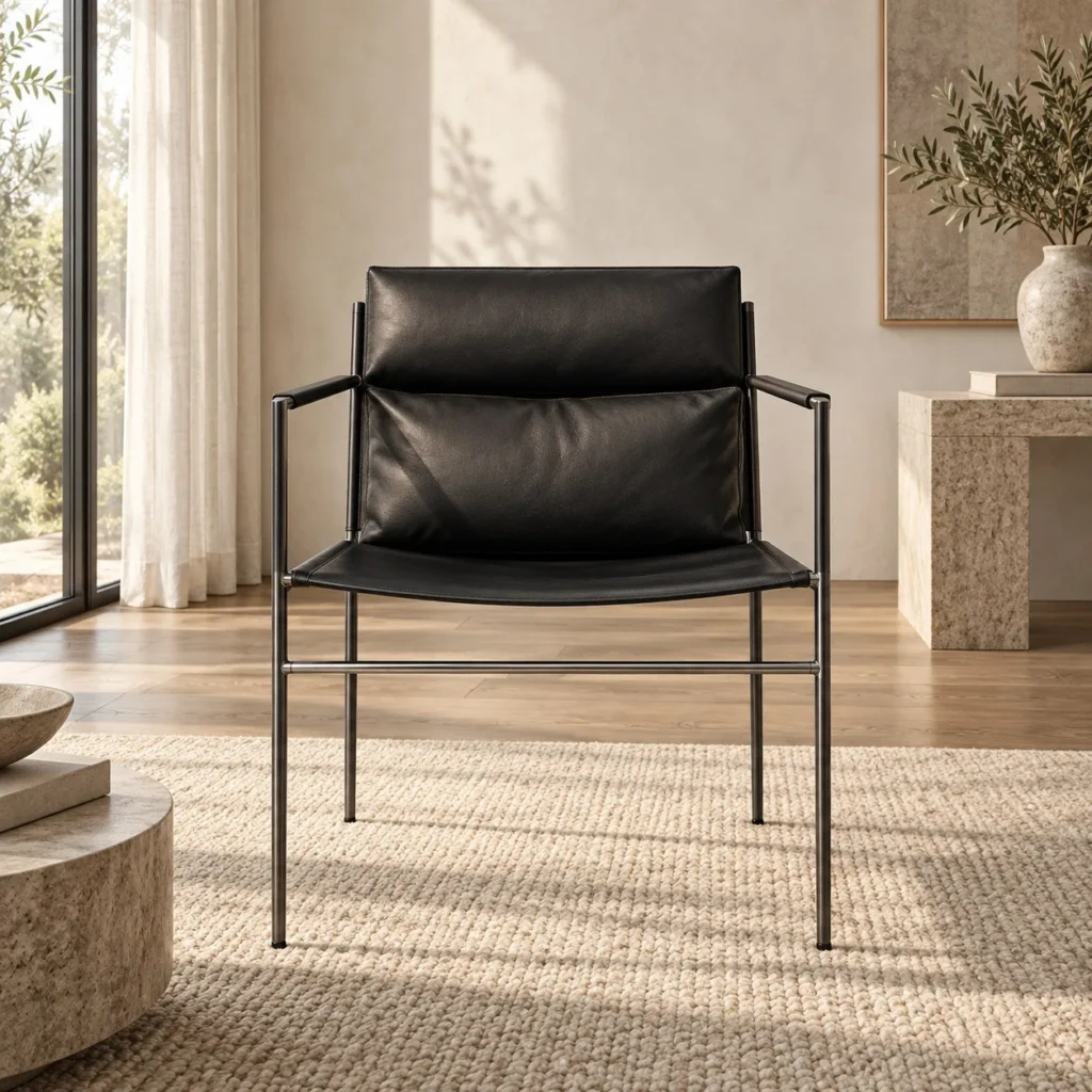 Stalform Black Leather Chair on Slim Steel Frame in black — front view