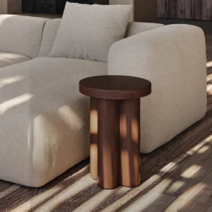Champagne Teak Mushroom Side Table, 35 cm in clay — front view