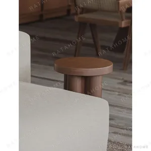 Champagne Teak Mushroom Side Table, 35 cm in clay — in a room setting