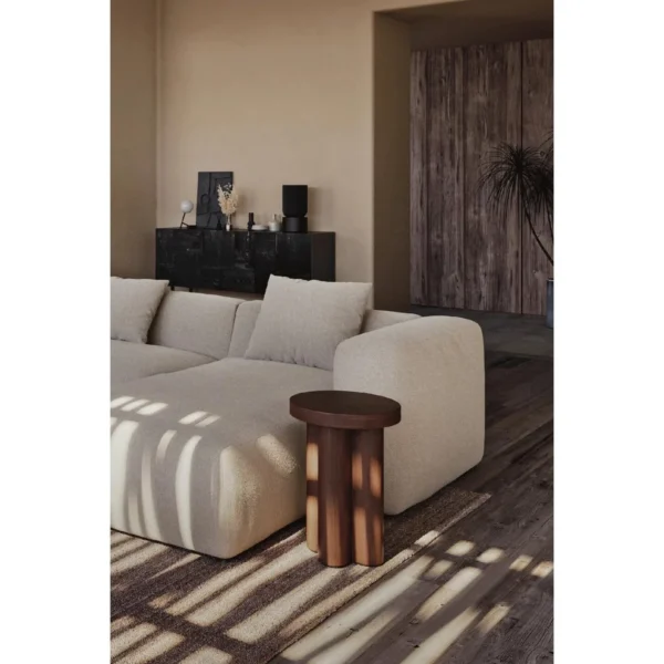 Champagne Teak Mushroom Side Table, 35 cm in clay — in a room setting