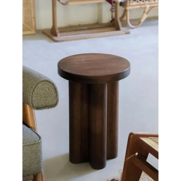 Champagne Teak Mushroom Side Table, 35 cm in clay — in a room setting