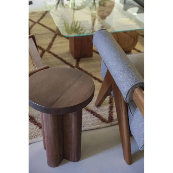 Champagne Teak Mushroom Side Table, 35 cm in clay — in a room setting