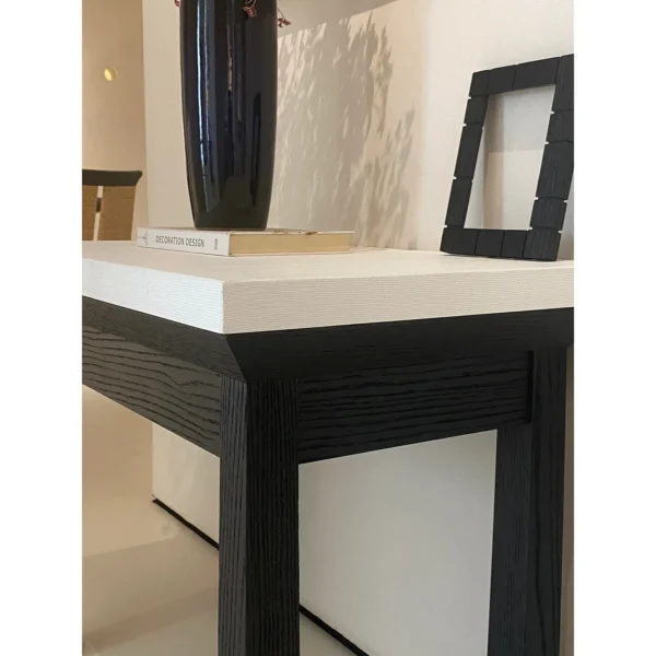 Charbon Black Oak Nightstand with Lacquered Top in black — in a room setting