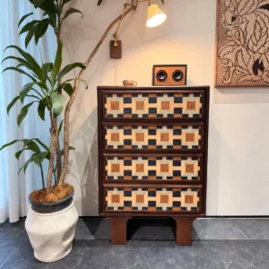 Gexu Geometric Marquetry Four-Drawer Chest in clay — front view