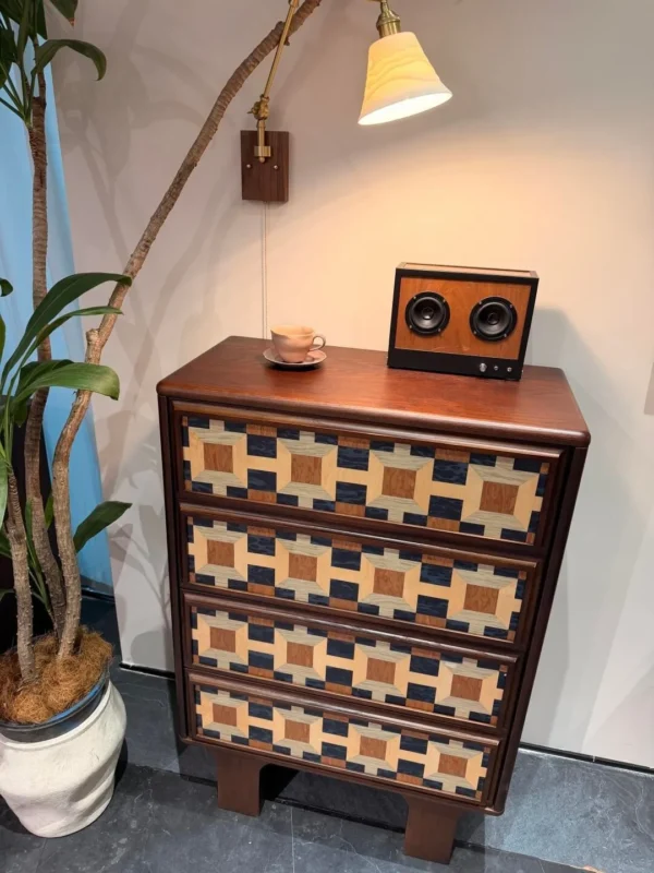 Gexu Geometric Marquetry Four-Drawer Chest in clay — detail