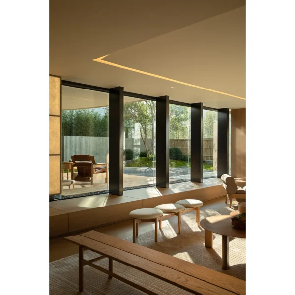 Childhood White Oak Long Bench with Dovetail Seat, 204 cm in natural oak — in a room setting