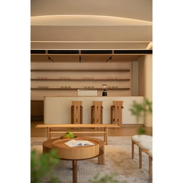 Childhood White Oak Long Bench with Dovetail Seat, 204 cm in natural oak — in a room setting