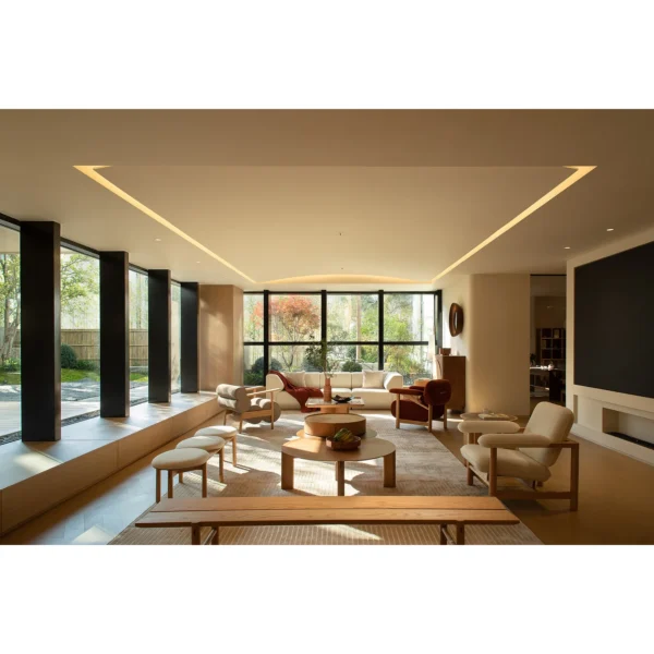 Childhood White Oak Long Bench with Dovetail Seat, 204 cm in natural oak — in a room setting