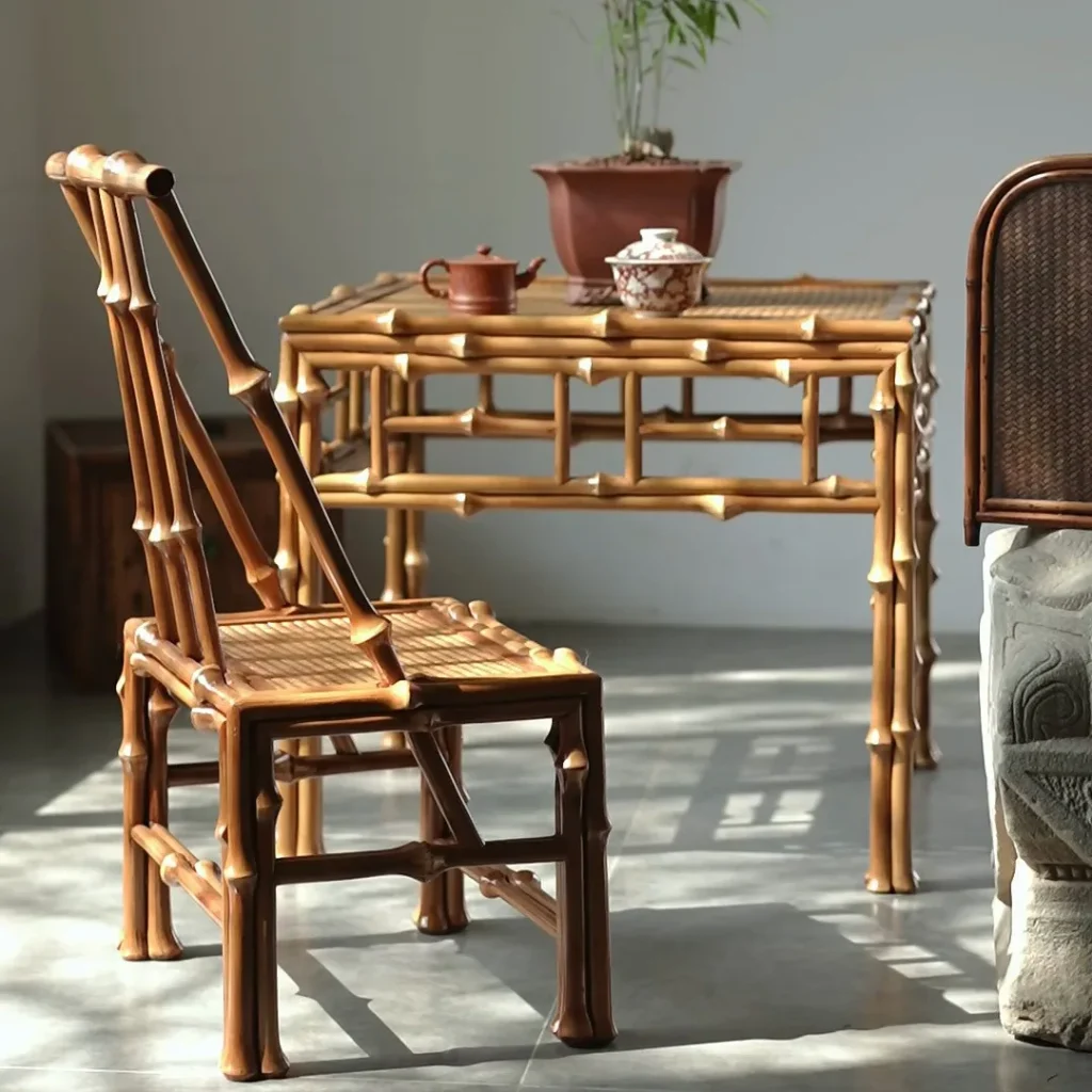 Childhood Memory Bamboo Table and Chair in natural oak — front view