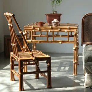 Childhood Memory Bamboo Table and Chair in natural oak — front view