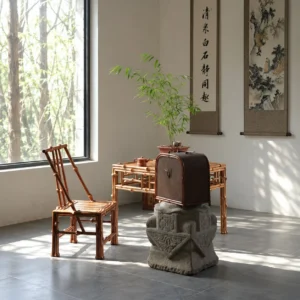 Childhood Memory Bamboo Table and Chair in natural oak — in a room setting