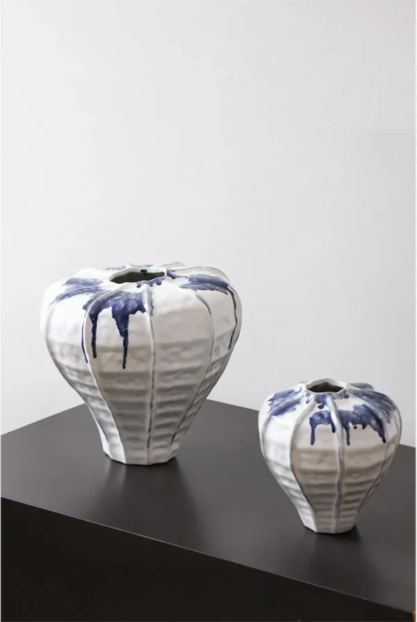 Jingdezhen White Lobed Jar Vase in ivory — in a room setting