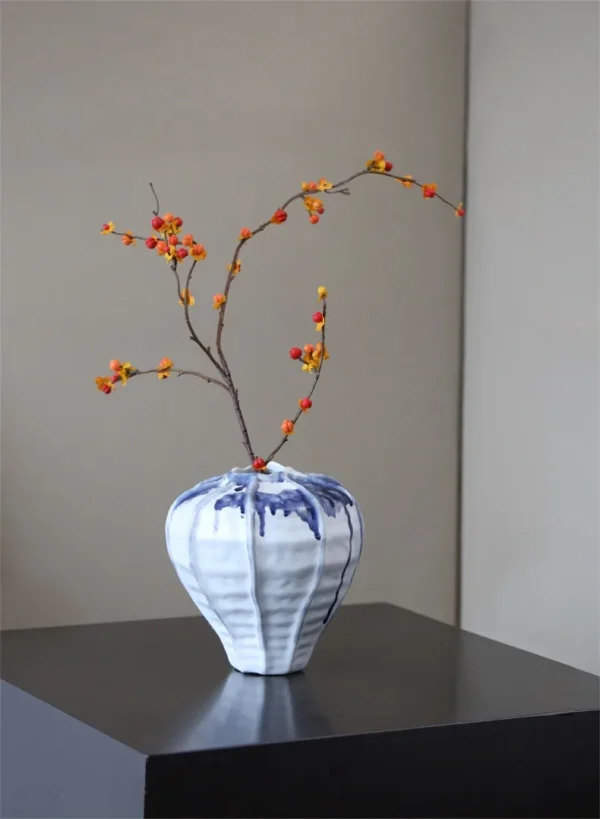 Jingdezhen White Lobed Jar Vase in ivory — in a room setting
