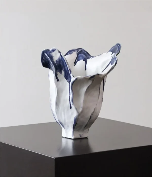 Jingdezhen White Lobed Jar Vase in ivory — in a room setting
