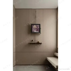 Chinese Landscape Wall Art in Purple and Gold on Metal Stand — in a room setting